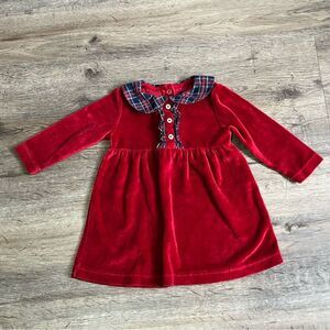 Chaps Baby Girls Red Velvet Plaid Long Sleeve Dress and Bloomers Size 12M